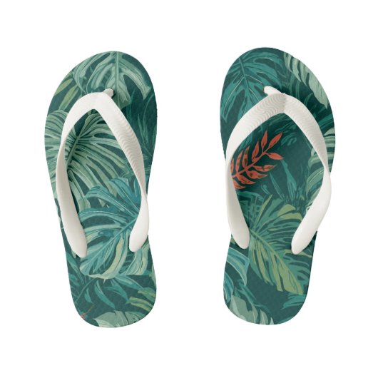 Weelderige Smaragdgroene Jungleprint Kinder Teenslippers (Voetbed)
