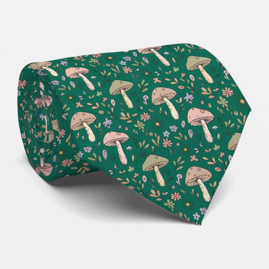 Weelderige Smaragdgroene Paddenstoelen Luxe Sierad Stropdas (Opgerold)