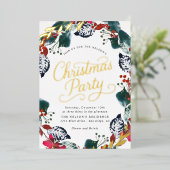 Weelderige Sneeuw Kerstkrans Script Folie Uitnodiging (Staand Voorkant)