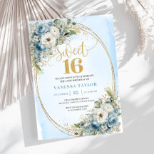 Weelderige Stofblauwe Gouden Sweet Sixteen Uitnodi