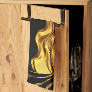 Weelderige Swirl Vloeibaar Goud Zwart Monochroom O Theedoek