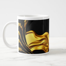 Weelderige Swirl Vloeibare Goud Zwarte Monochroom Grote Koffiekop