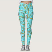 Weelderige Teal Leggings met Gouden Kettingen (Voorkant)