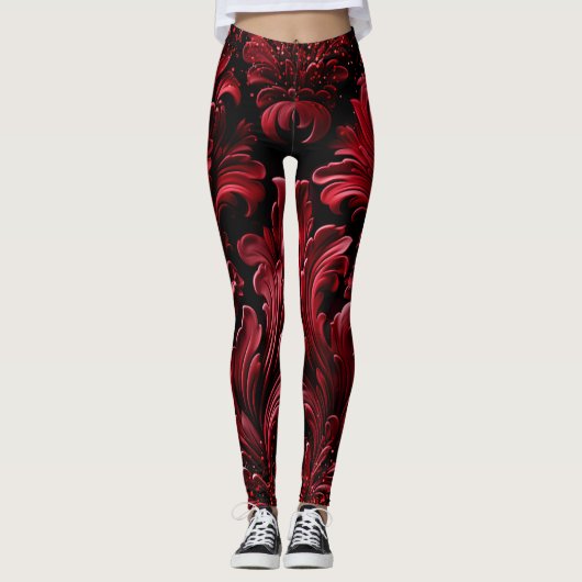 weelderige textuur rood fluweel luxe glitter leggings (Voorkant)