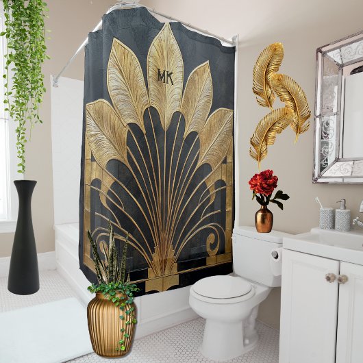 Weelderige trendy jaren '20 Art Deco Zwart en Goud Douchegordijn