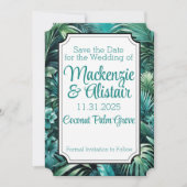 weelderige tropisch Oerwoud groen strand bruiloft Save The Date (Voorkant)