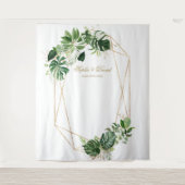 Weelderige Tropische Bladeren Gouden Lijst Bruilof Wandkleed (Voorkant)