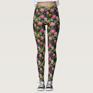 Weelderige Tropische Bladeren Roze Exotische Bloem Leggings