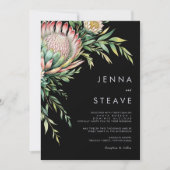 Weelderige Tropische Bloemen Laurel Black Wedding Kaart (Voorkant)
