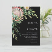 Weelderige Tropische Bloemen Laurel Black Wedding Kaart (Staand voorkant)