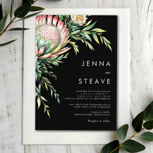 Weelderige Tropische Bloemen Laurel Black Wedding Kaart