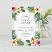 Weelderige Tropische Bloom Accent Wedding Kaart (Staand voorkant)