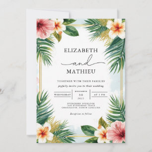 Weelderige Tropische Bloom Accent Wedding Kaart