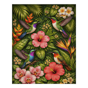 Weelderige Tropische Kolibrie Jungle Botanische Ga Perfect Poster