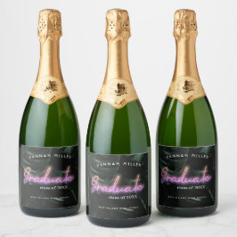 Weelderige Tropische Palmen | Neon Licht Afstudere Sparkling Wijnetiket
