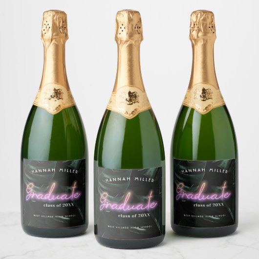Weelderige Tropische Palmen | Neon Licht Afstudere Sparkling Wijnetiket (Flessen)