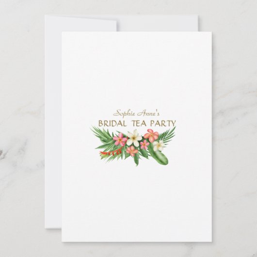 Weelderige tropische tuinvloemen bruids theepartij kaart (Achterkant)