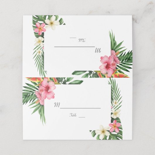 Weelderige tropische tuinvloemen bruiloft plaatskaartje (Buitenkant ongevouwen)