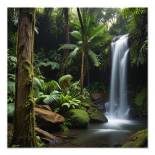 Weelderige Tropische Waterval Foto Afdruk
