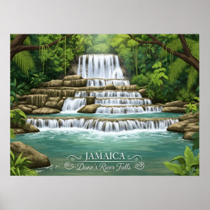 Weelderige tropische waterval in Jamaica Poster