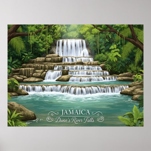 Weelderige tropische waterval in Jamaica Poster (Voorkant)
