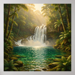 Weelderige Tropische Waterval Jungle Paradijs Poster