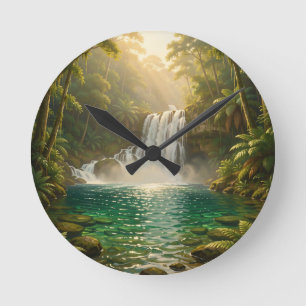 Weelderige Tropische Waterval Jungle Paradijs Ronde Klok