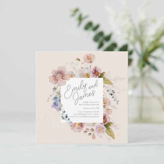 weelderige tuin wilde bloem bruiloft kaart (Staand voorkant)