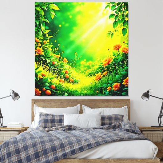 Weelderige Tuin Zonlicht Scene Canvas Afdruk (Insitu (Slaapkamer))