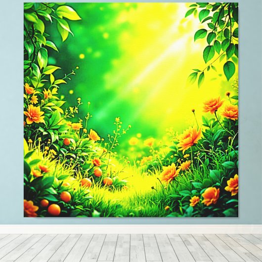 Weelderige Tuin Zonlicht Scene Canvas Afdruk (Insitu (Houten vloer))