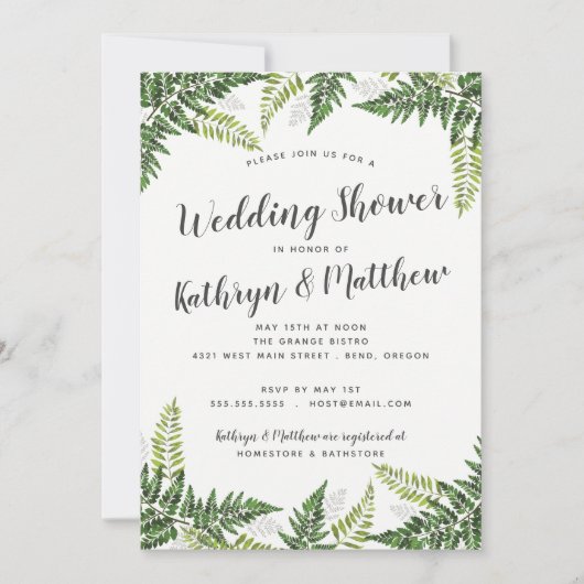 weelderige varen tropische koppels bruiloft douche kaart (Voorkant)