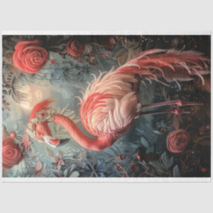 Weelderige Versierde Flamingo Nouveau & Rozen Tissuepapier