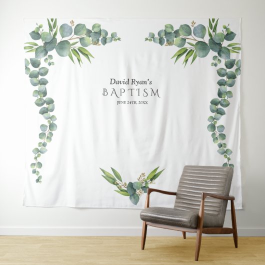 Weelderige Waterverf Eucalyptus Bloei Doop Requisi Wandkleed (In Situ (horizontaal))