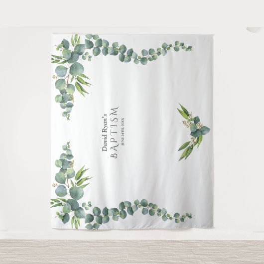 Weelderige Waterverf Eucalyptus Bloei Doop Requisi Wandkleed (Voorkant)