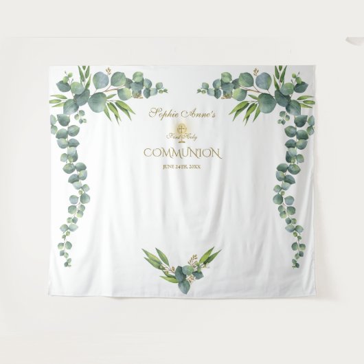 Weelderige waterverf Eucalyptus Heilige Communie P Wandkleed (Voorkant (horizontaal))