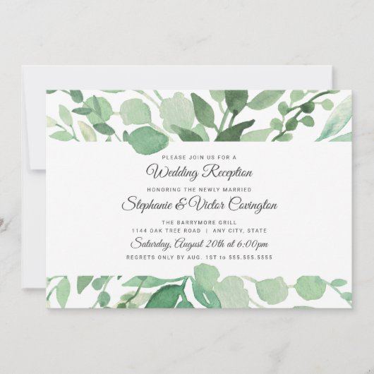 Weelderige waterverf groen bruiloftsreceptie allee kaart (Voorkant)