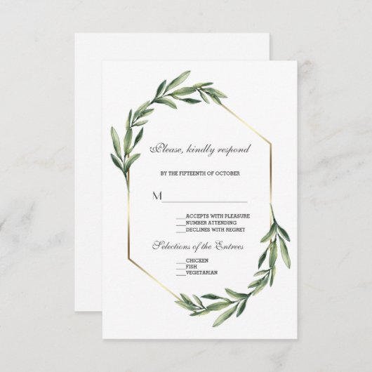 Weelderige Waterverf Groene Geometrische Trouwdag RSVP Kaartje (Voorkant / Achterkant)