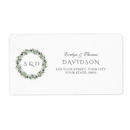 Weelderige waterverf olijftakken krans bruiloft etiket