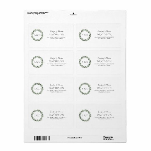 Weelderige waterverf olijftakken krans bruiloft etiket (Full Sheet)