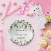 Weelderige waterverf witte rozen groen gouden brui papieren bordje (Feest)