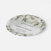 Weelderige waterverf witte rozen groen gouden brui papieren bordje (Gekanteld)