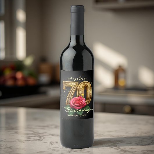Weelderige Weeldrige Rode Roos Gouden 70e Verjaard Wijn Etiket