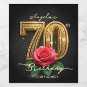 Weelderige Weeldrige Rode Roos Gouden 70e Verjaard Wijn Etiket (Enkel label)