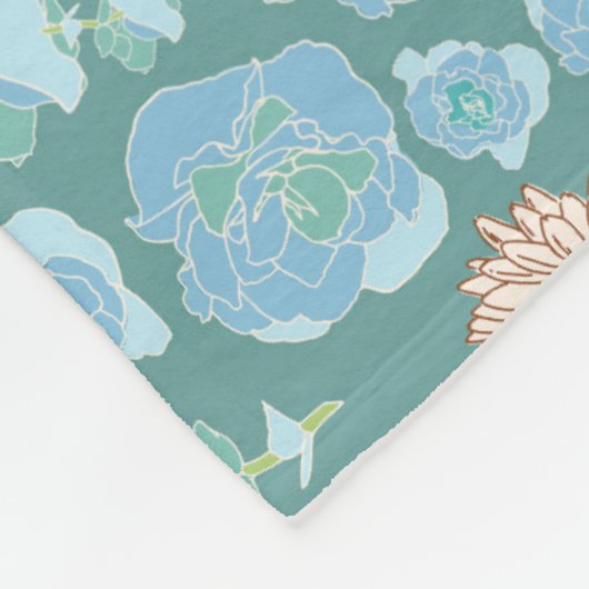 Weelderige Winter Bloemen en Vogels Blauw, Blauwgr Fleece Deken (Hoek)