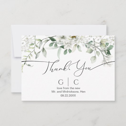 weelderige witte bloemen bruiloft bedankkaart (Voorkant)