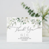 weelderige witte bloemen bruiloft bedankkaart (Staand voorkant)