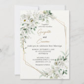 Weelderige witte bloemen en geometrisch goud kaart (Voorkant)