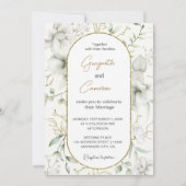 Weelderige witte bloemen en gouden bladeren kaart (Voorkant)