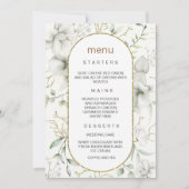 Weelderige witte bloemen en gouden bladeren Menu Kaart (Voorkant)