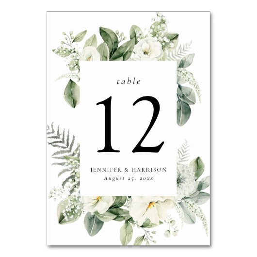 Weelderige witte bloemen en groen Lijst bruiloft Kaart (Achterkant)